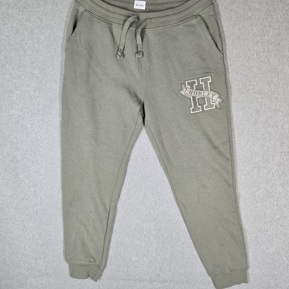 Hurley Men Activewear Pants XL Green Embroidered Sweatpants Fleece Logo 30"